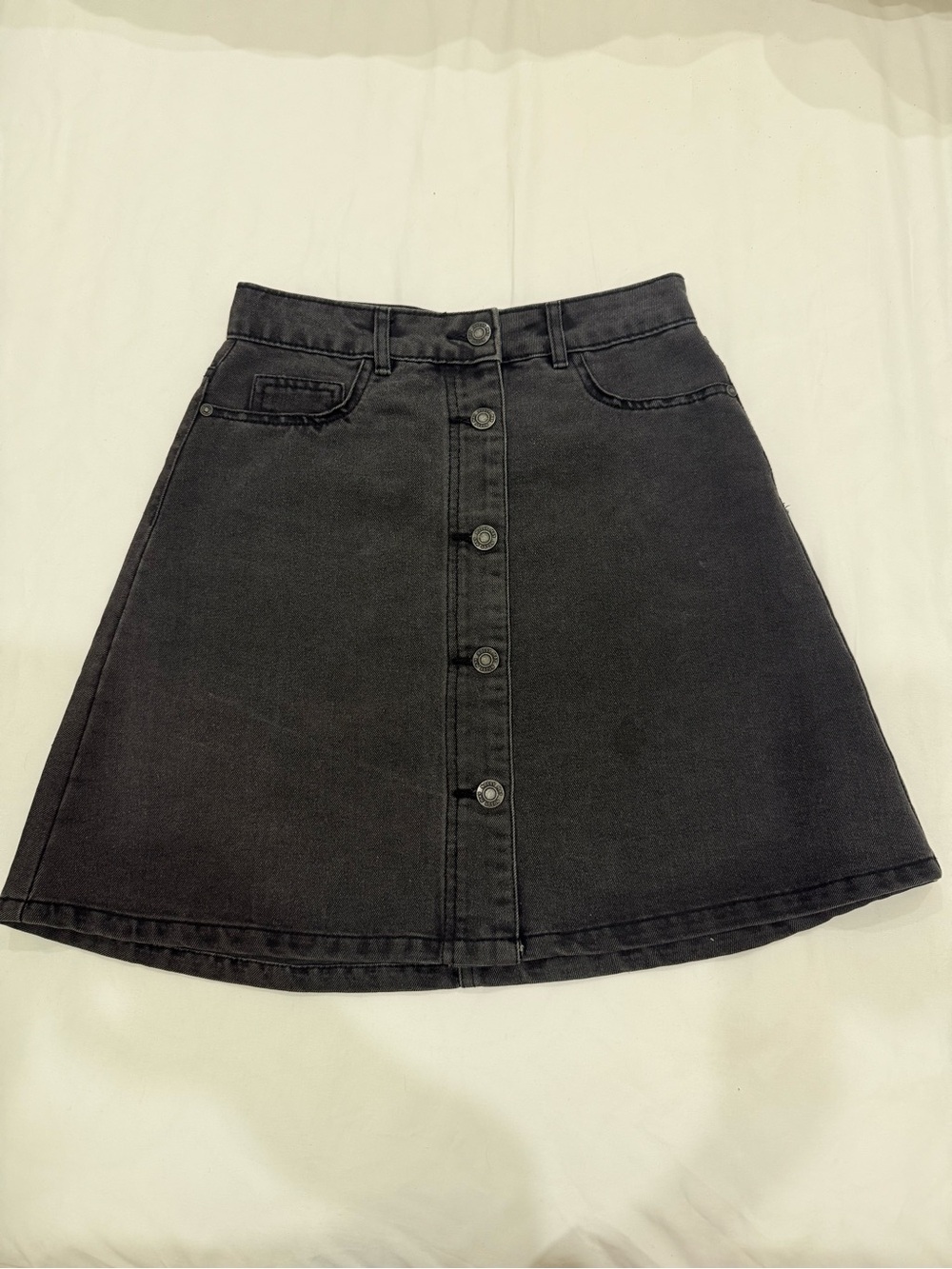 Noisy May Black Button-Front A-Line Denim Skirt